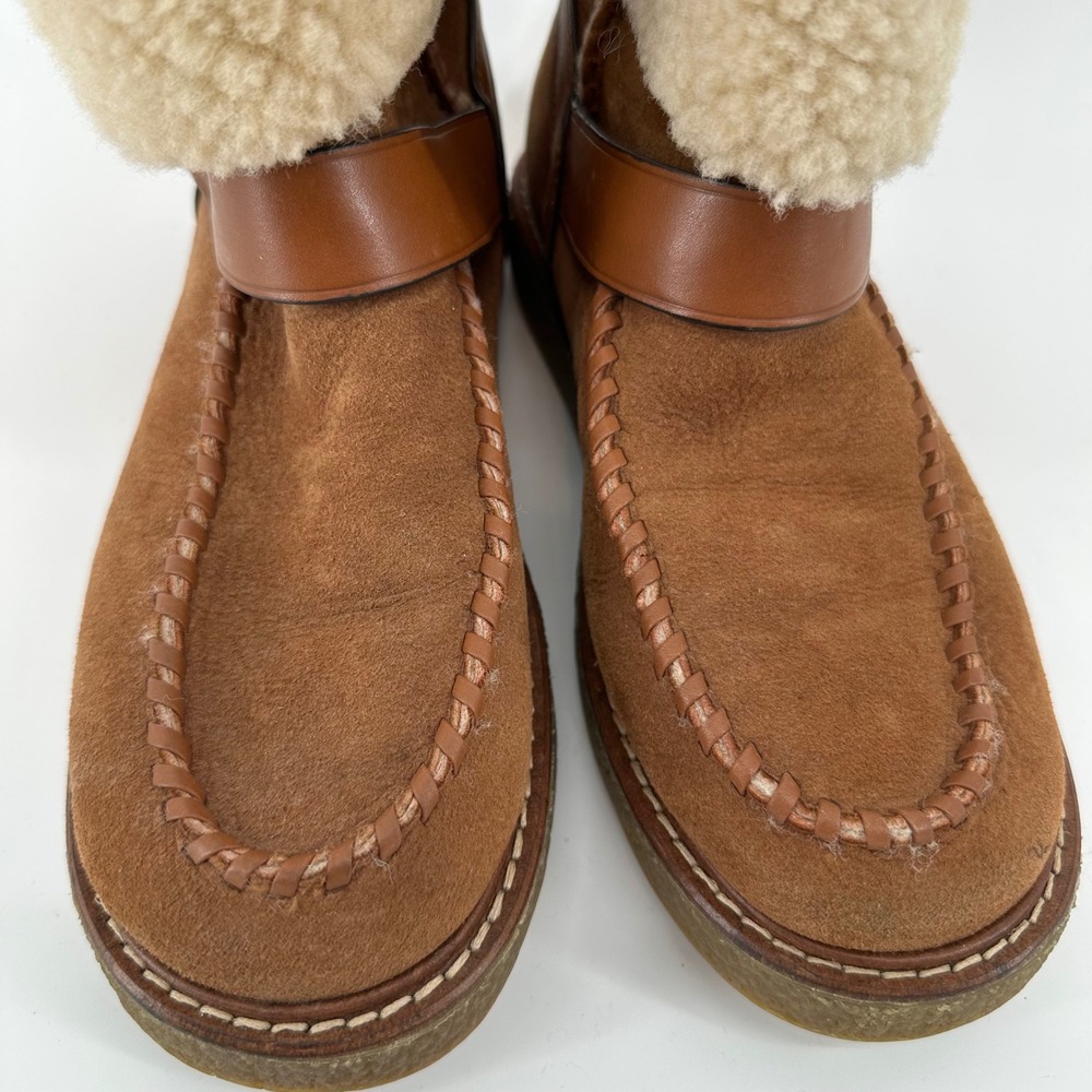 Coach G1433 Womens Tan Suede Moto Shearling Fur Lined Moccasin Boots Size 7B - Picture 5 of 12